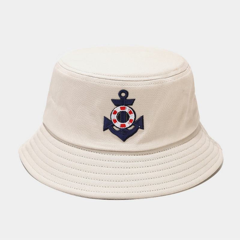 Unisex Cotton Anchor Lifebuoy Pattern Outdoor Wild Sunshade Bucket Hat