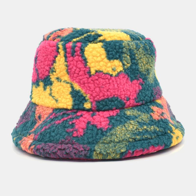 Unisex Cotton Mix Color Nadruk Velvet Keep Warm Outdoor Travel Casual Bucket Hat