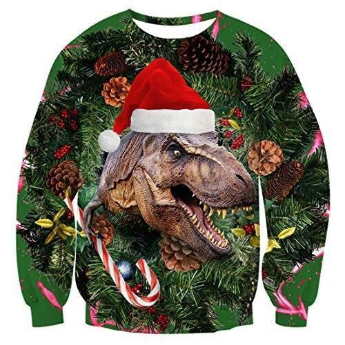 Unisex Damski Świąteczny Sweter Brzydki Świąteczny Sweter Męski Sweter Zimowy Plus Rozmiar Śmieszne Jesienne Topy Odzież Dinozaur
