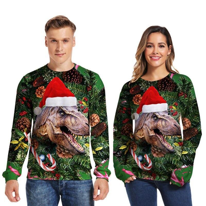 Unisex Damski Świąteczny Sweter Brzydki Świąteczny Sweter Męski Sweter Zimowy Plus Rozmiar Śmieszne Jesienne Topy Odzież Dinozaur