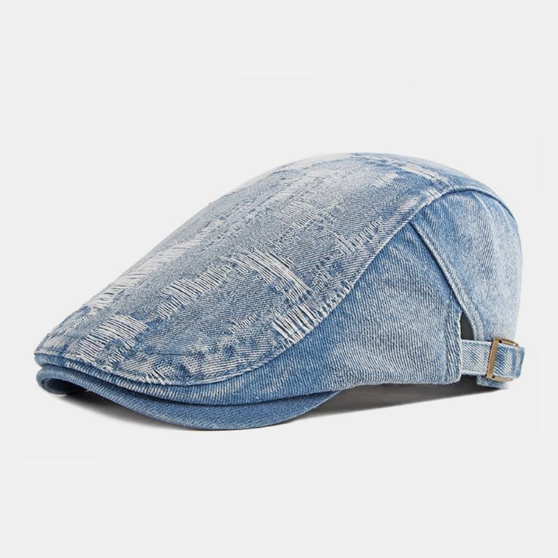 Unisex Denim Washed Make-old Hole Oddychająca Na Co Dzień Osłona Przeciwsłoneczna CZapka Z Daszkiem Beret Cap Flat Hat