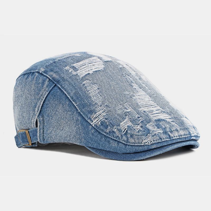 Unisex Denim Washed Make-old Hole Oddychająca Na Co Dzień Osłona Przeciwsłoneczna CZapka Z Daszkiem Beret Cap Flat Hat