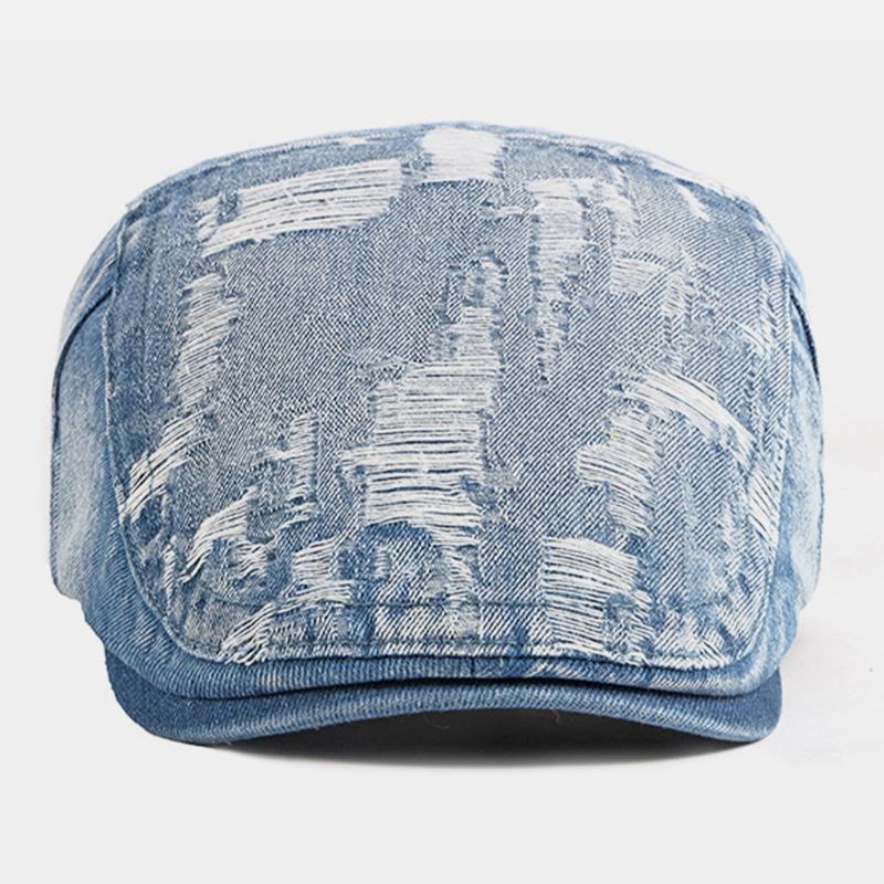 Unisex Denim Washed Make-old Hole Oddychająca Na Co Dzień Osłona Przeciwsłoneczna CZapka Z Daszkiem Beret Cap Flat Hat