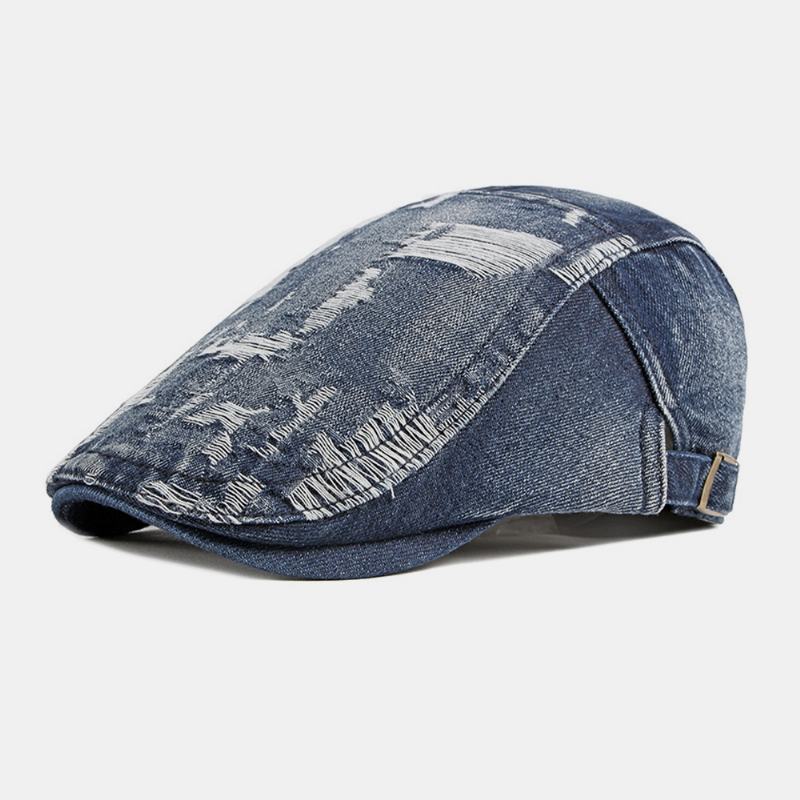 Unisex Denim Washed Make-old Hole Oddychająca Na Co Dzień Osłona Przeciwsłoneczna CZapka Z Daszkiem Beret Cap Flat Hat