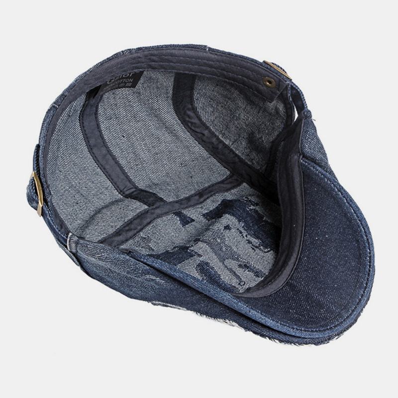 Unisex Denim Washed Make-old Hole Oddychająca Na Co Dzień Osłona Przeciwsłoneczna CZapka Z Daszkiem Beret Cap Flat Hat