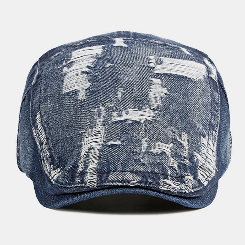 Unisex Denim Washed Make-old Hole Oddychająca Na Co Dzień Osłona Przeciwsłoneczna CZapka Z Daszkiem Beret Cap Flat Hat