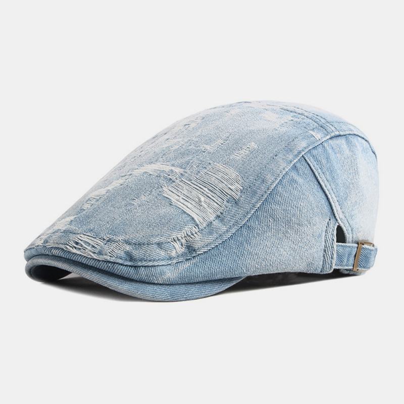 Unisex Denim Washed Make-old Hole Oddychająca Na Co Dzień Osłona Przeciwsłoneczna CZapka Z Daszkiem Beret Cap Flat Hat