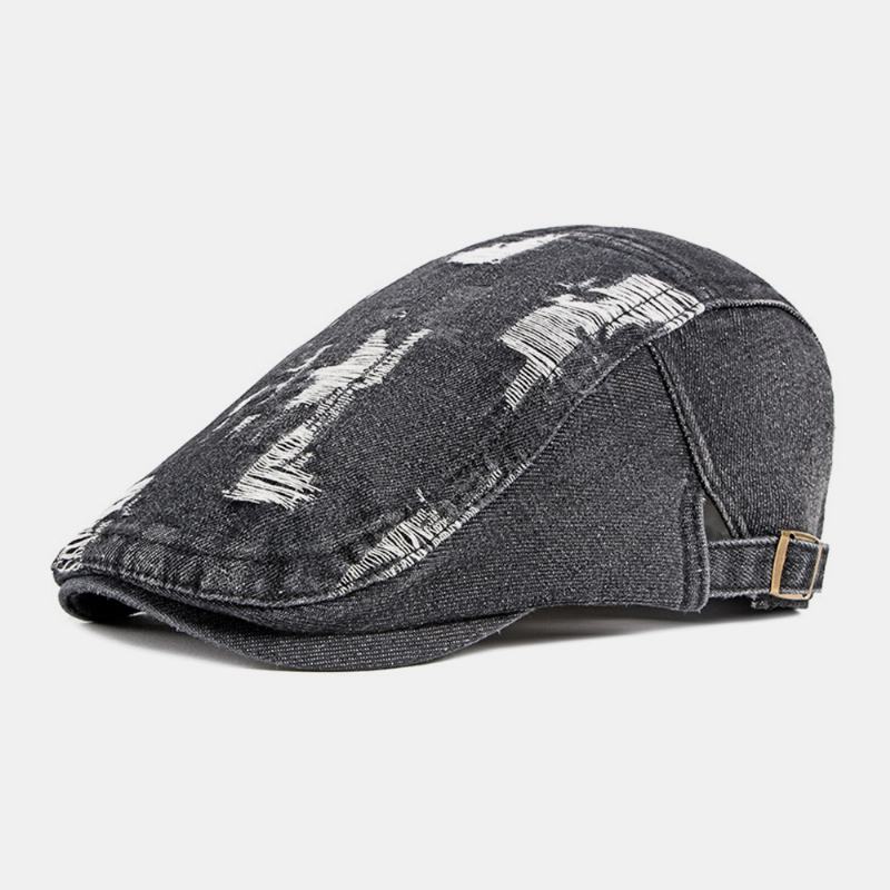 Unisex Denim Washed Make-old Hole Oddychająca Na Co Dzień Osłona Przeciwsłoneczna CZapka Z Daszkiem Beret Cap Flat Hat