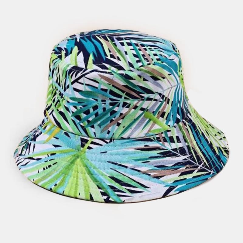 Unisex Dwustronnie Noszony Kapelusz Plażowy Nakładka Z Liśćmi Drukuj Outdoor Fishing Hunting Hat Bucket Hat
