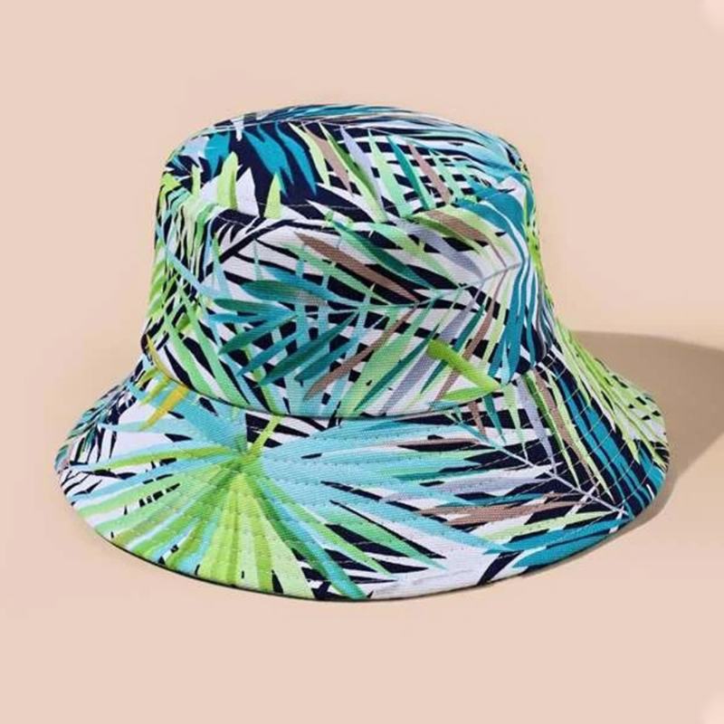 Unisex Dwustronnie Noszony Kapelusz Plażowy Nakładka Z Liśćmi Drukuj Outdoor Fishing Hunting Hat Bucket Hat