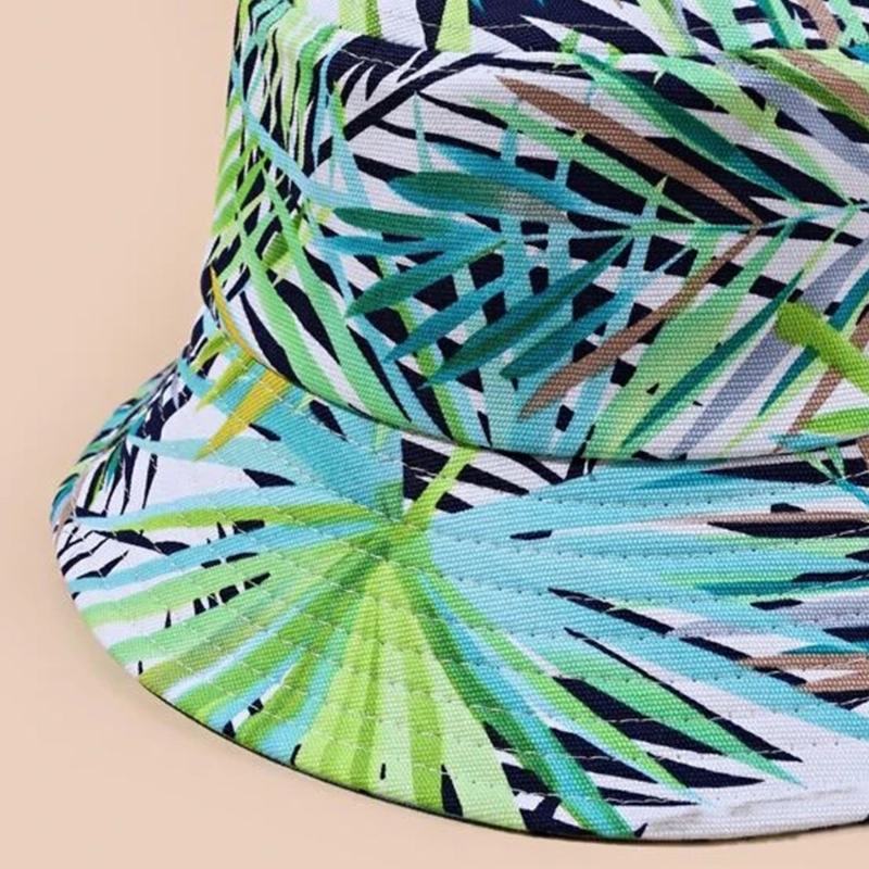 Unisex Dwustronnie Noszony Kapelusz Plażowy Nakładka Z Liśćmi Drukuj Outdoor Fishing Hunting Hat Bucket Hat