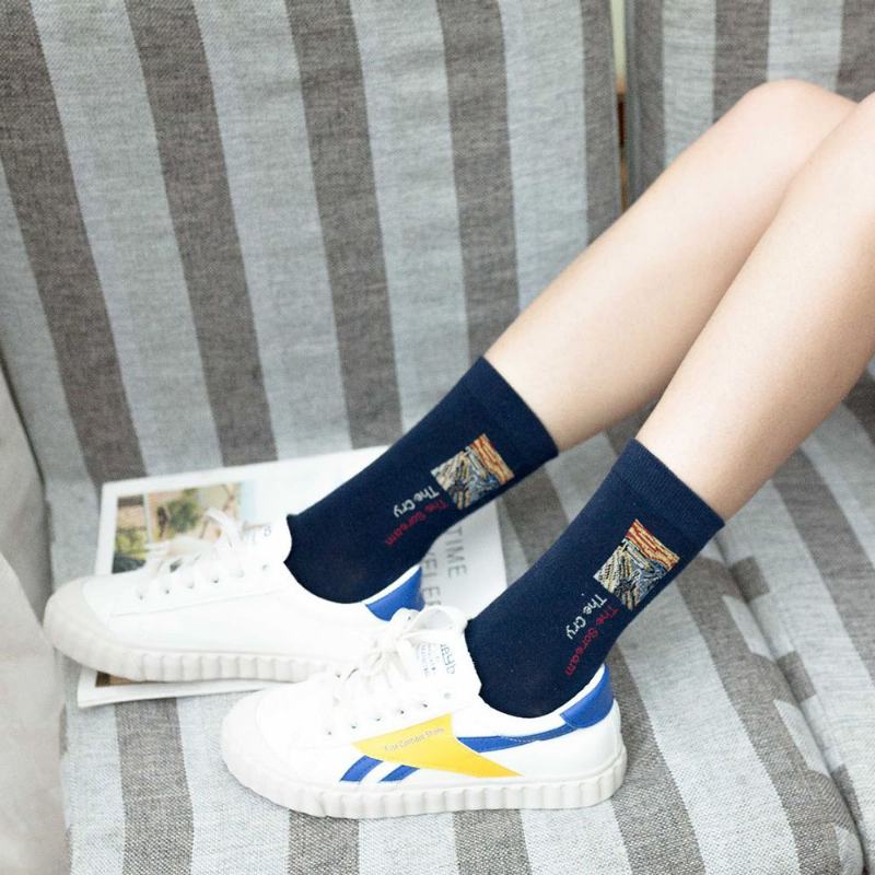 Unisex Europejski Styl Światowej Sławy Seria Malarska Retro Obraz Olejny Cerative Tube Socks