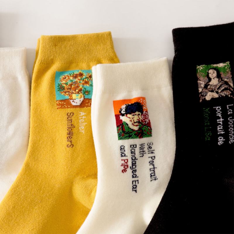 Unisex Europejski Styl Światowej Sławy Seria Malarska Retro Obraz Olejny Cerative Tube Socks