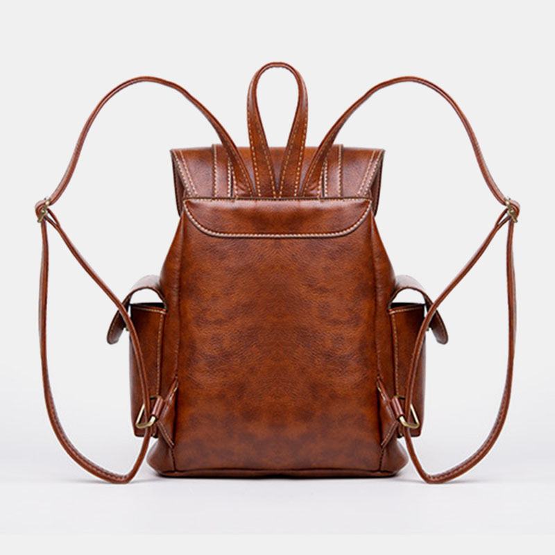 Unisex Faux Leather Business Retro Solid Color Codzienny Plecak Szkolny O Dużej Pojemności