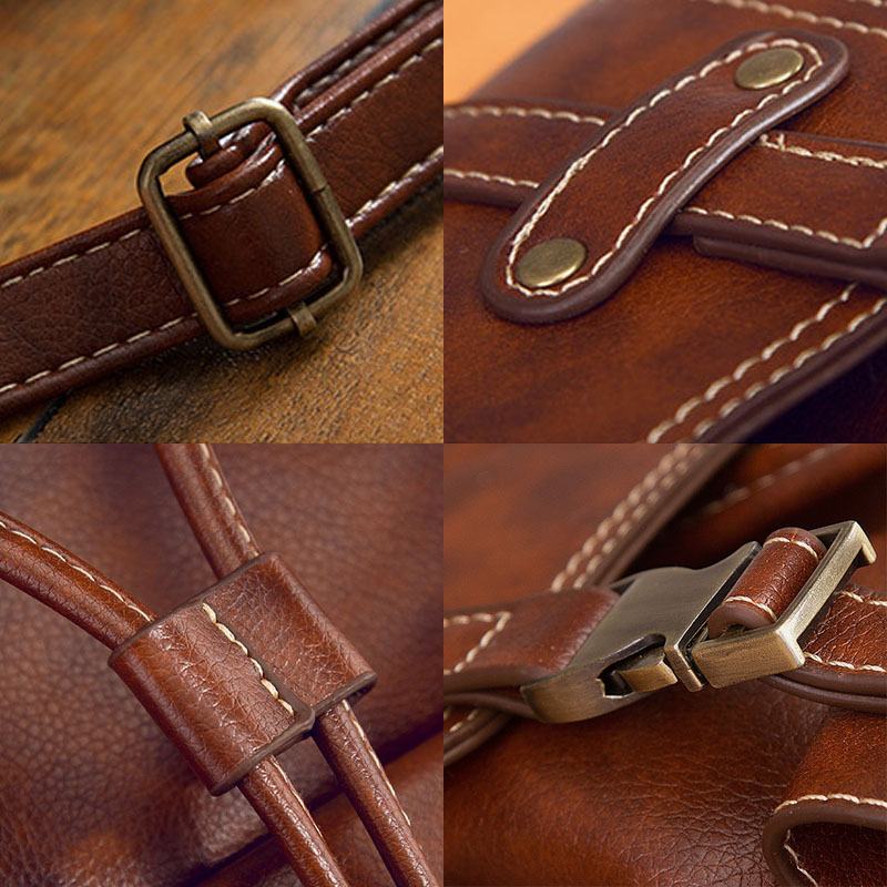 Unisex Faux Leather Business Retro Solid Color Codzienny Plecak Szkolny O Dużej Pojemności