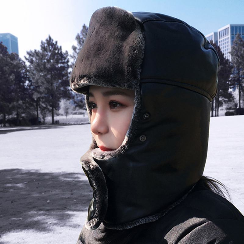 Unisex Faux Leather Ciepła Wiatroszczelna Ochrona Ucha Ochrona Oczu Outdoor Riding Trapper Hat