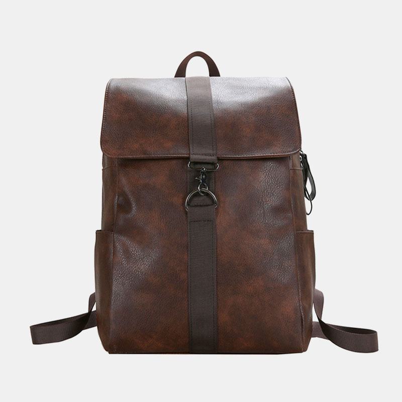 Unisex Faux Leather Retro Duża Pojemność Outdoor 15.6-calowy Laptop Torba Plecak Szkolny