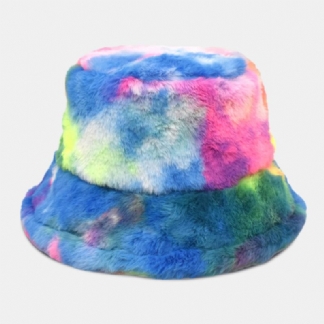 Unisex Faux Rabbit Fur Kolorowe Gradient Tie-dye Wiadro Kapelusz Zima Zagęścić Ciepło Wiatroszczelna Moda Kapelusz Parasolka