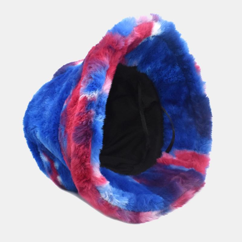 Unisex Faux Rabbit Fur Kolorowe Gradient Tie-dye Wiadro Kapelusz Zima Zagęścić Ciepło Wiatroszczelna Moda Kapelusz Parasolka