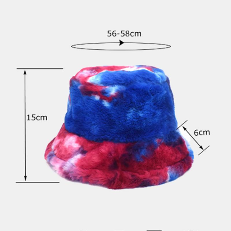 Unisex Faux Rabbit Fur Kolorowe Gradient Tie-dye Wiadro Kapelusz Zima Zagęścić Ciepło Wiatroszczelna Moda Kapelusz Parasolka