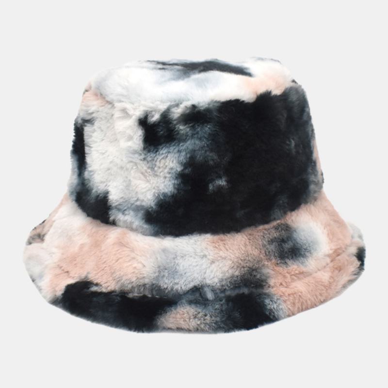 Unisex Faux Rabbit Fur Kolorowe Gradient Tie-dye Wiadro Kapelusz Zima Zagęścić Ciepło Wiatroszczelna Moda Kapelusz Parasolka