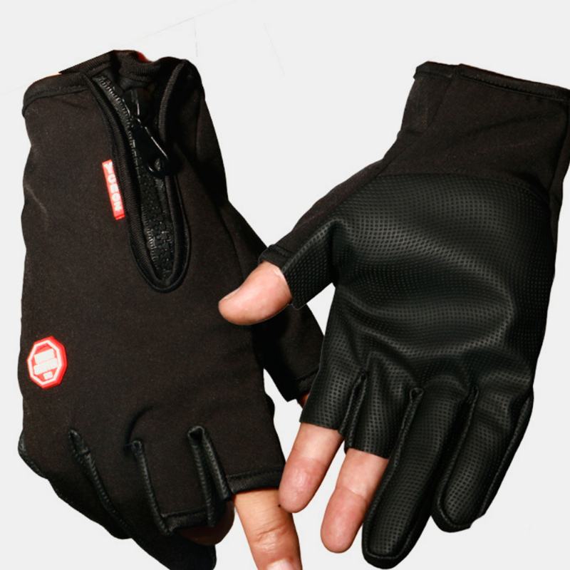 Unisex Half-finger Wodoodporne Outdoor Sport Reding Antypoślizgowe Skórzane Rękawiczki Wędkarskie