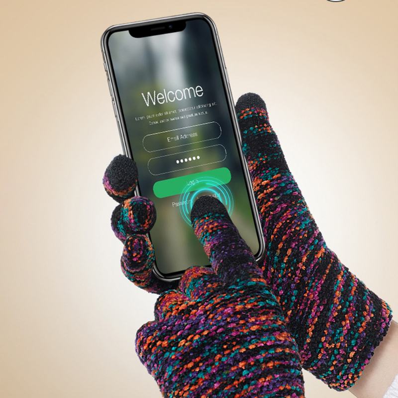 Unisex Kolorowe Dzianinowe Rękawiczki Szenilowe Z Trzema Palcami Zimowe Outdoor Cool Protection Ciepłe Rękawiczki Z Pełnymi Palcami