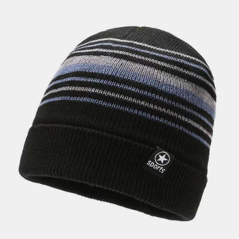 Unisex Kolorowe Paski Plus Aksamitne Zagęścić Ciepła Dzianinowa CZapka Jesienno-zimowa Ochrona Słuchu Wiatroszczelna CZapka Typu Beanie