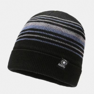 Unisex Kolorowe Paski Plus Aksamitne Zagęścić Ciepła Dzianinowa CZapka Jesienno-zimowa Ochrona Słuchu Wiatroszczelna CZapka Typu Beanie