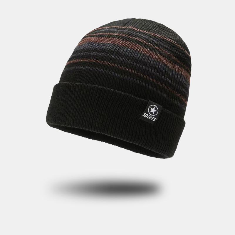 Unisex Kolorowe Paski Plus Aksamitne Zagęścić Ciepła Dzianinowa CZapka Jesienno-zimowa Ochrona Słuchu Wiatroszczelna CZapka Typu Beanie