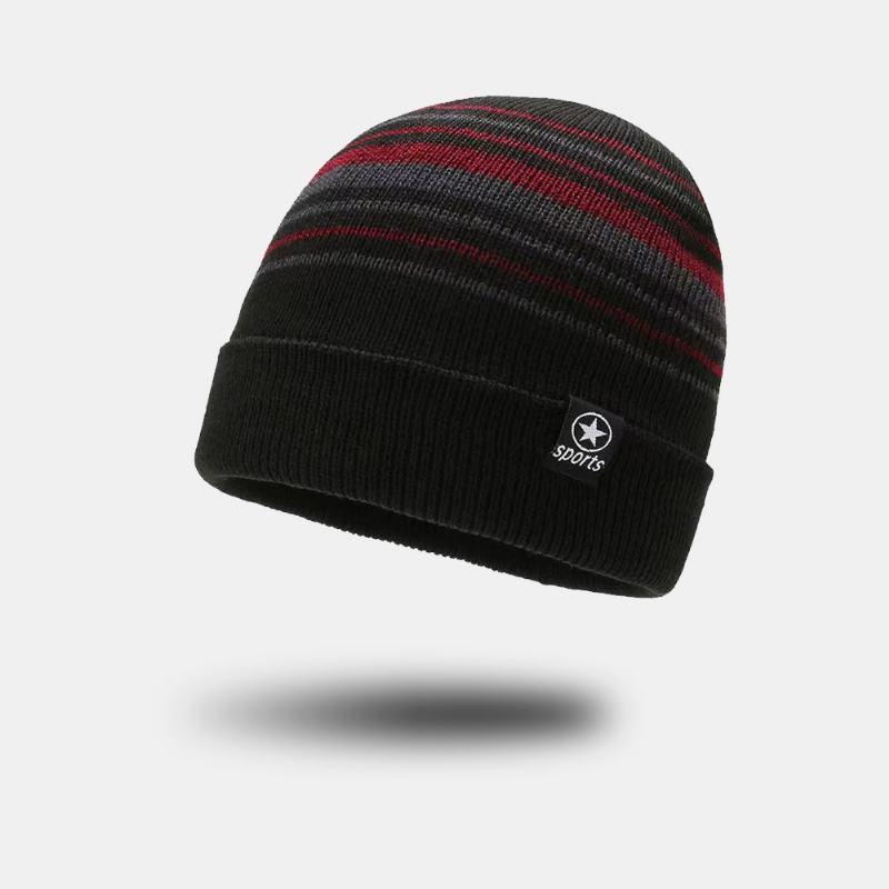 Unisex Kolorowe Paski Plus Aksamitne Zagęścić Ciepła Dzianinowa CZapka Jesienno-zimowa Ochrona Słuchu Wiatroszczelna CZapka Typu Beanie