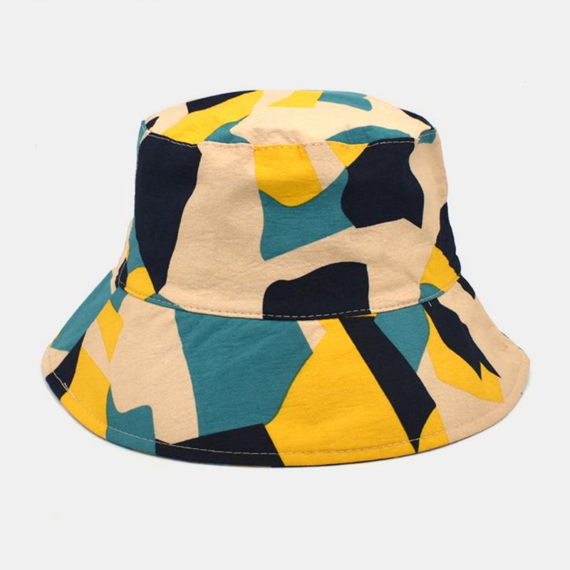 Unisex Kolorowy Kapelusz Wiadro Bawełniany Kolorowy Wzór Geometryczny Krem Przeciwsłoneczny Packable Outdoor Travel Beach Cap