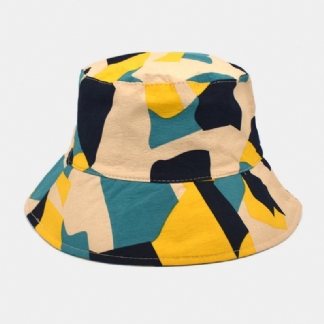 Unisex Kolorowy Kapelusz Wiadro Bawełniany Kolorowy Wzór Geometryczny Krem Przeciwsłoneczny Packable Outdoor Travel Beach Cap