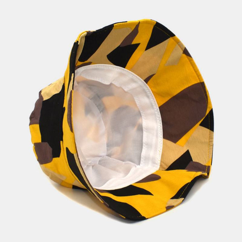 Unisex Kolorowy Kapelusz Wiadro Bawełniany Kolorowy Wzór Geometryczny Krem Przeciwsłoneczny Packable Outdoor Travel Beach Cap