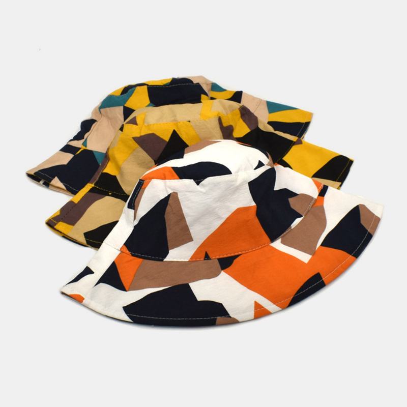 Unisex Kolorowy Kapelusz Wiadro Bawełniany Kolorowy Wzór Geometryczny Krem Przeciwsłoneczny Packable Outdoor Travel Beach Cap