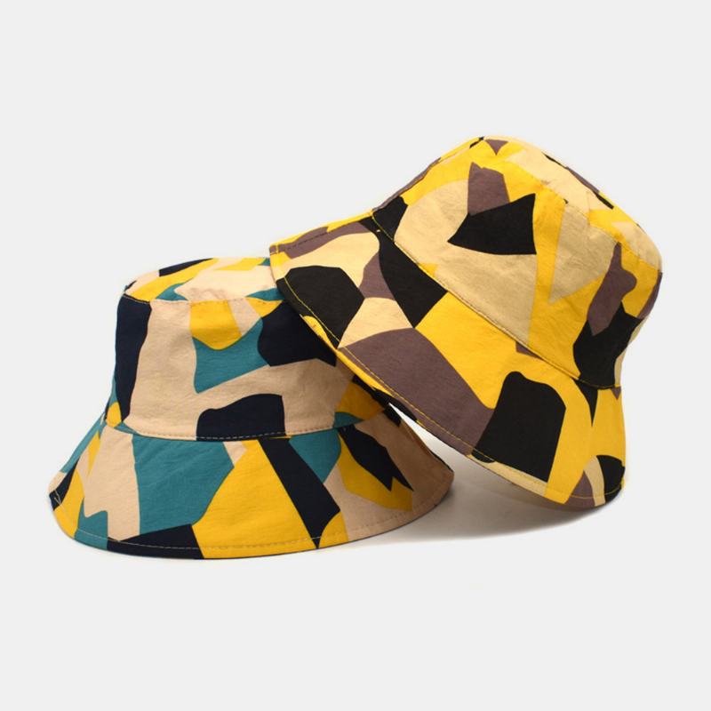 Unisex Kolorowy Kapelusz Wiadro Bawełniany Kolorowy Wzór Geometryczny Krem Przeciwsłoneczny Packable Outdoor Travel Beach Cap