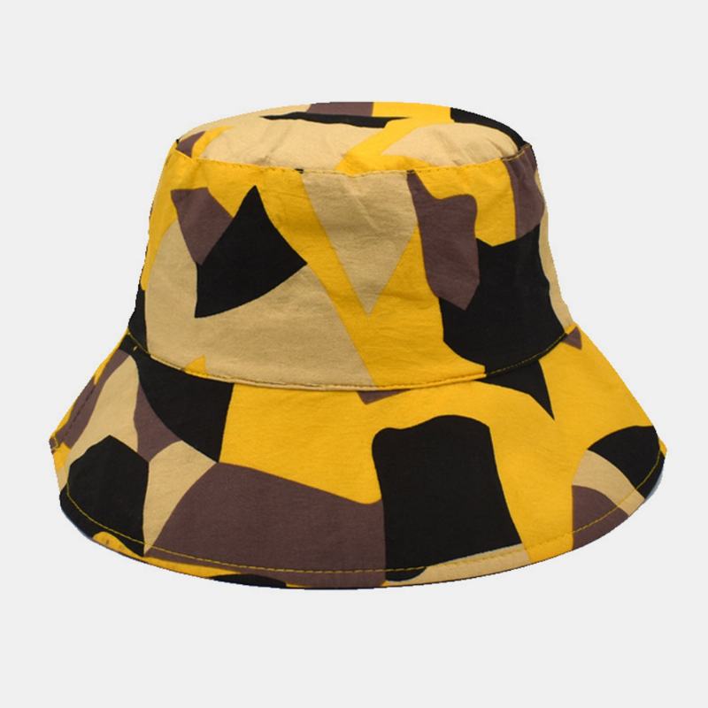 Unisex Kolorowy Kapelusz Wiadro Bawełniany Kolorowy Wzór Geometryczny Krem Przeciwsłoneczny Packable Outdoor Travel Beach Cap