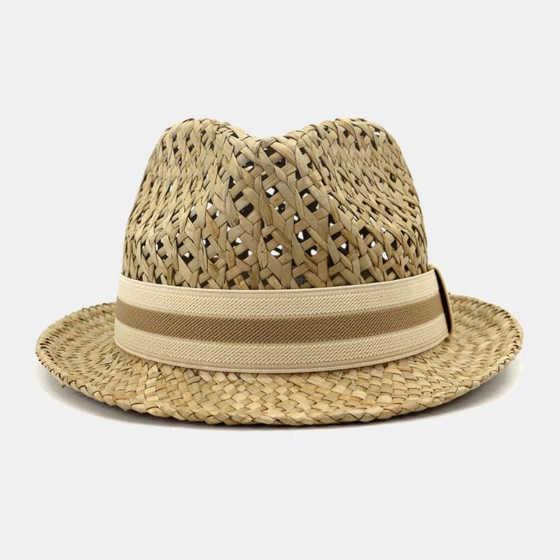 Unisex Krem Do Opalania Travel Beach Sun Hat Brytyjski Styl Elegancki Seaside Jazz Hat Słomkowy Kapelusz