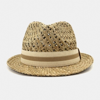 Unisex Krem Do Opalania Travel Beach Sun Hat Brytyjski Styl Elegancki Seaside Jazz Hat Słomkowy Kapelusz