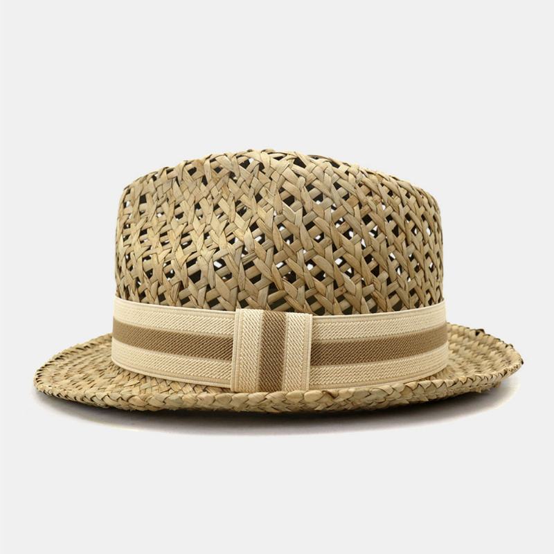 Unisex Krem Do Opalania Travel Beach Sun Hat Brytyjski Styl Elegancki Seaside Jazz Hat Słomkowy Kapelusz