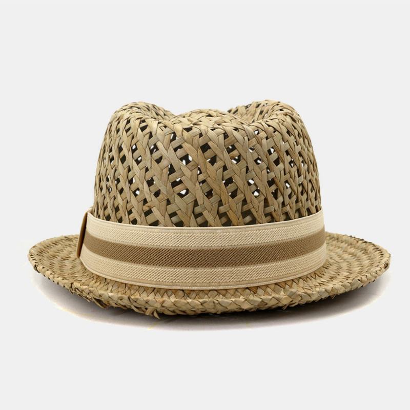 Unisex Krem Do Opalania Travel Beach Sun Hat Brytyjski Styl Elegancki Seaside Jazz Hat Słomkowy Kapelusz