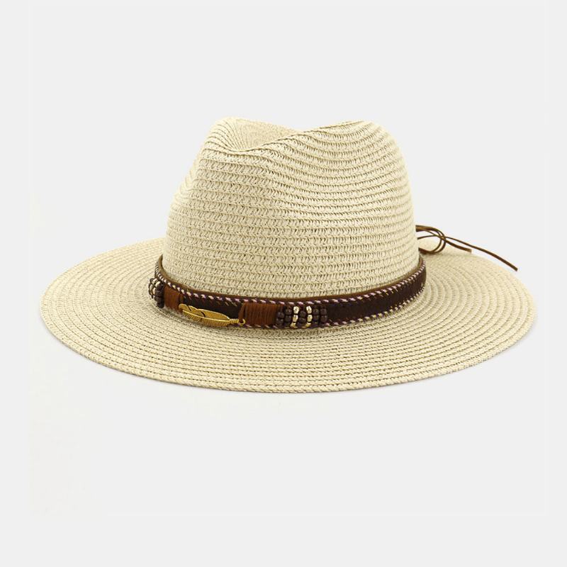 Unisex Krem Przeciwsłoneczny Travel Beach Sun Hat Elegancki Seaside Jazz Hat Słomkowy Kapelusz