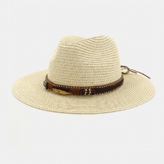 Unisex Krem Przeciwsłoneczny Travel Beach Sun Hat Elegancki Seaside Jazz Hat Słomkowy Kapelusz