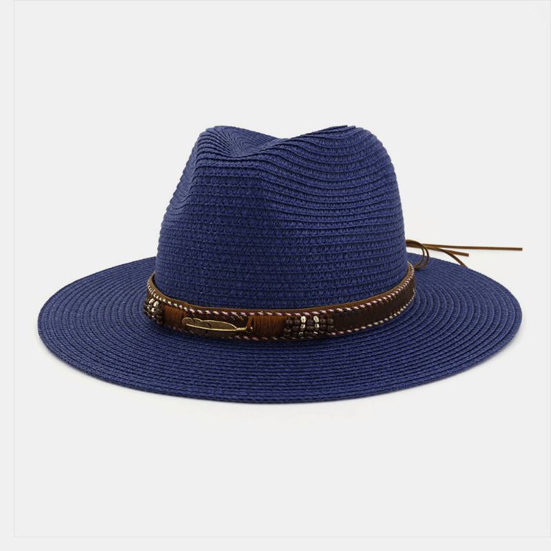 Unisex Krem Przeciwsłoneczny Travel Beach Sun Hat Elegancki Seaside Jazz Hat Słomkowy Kapelusz