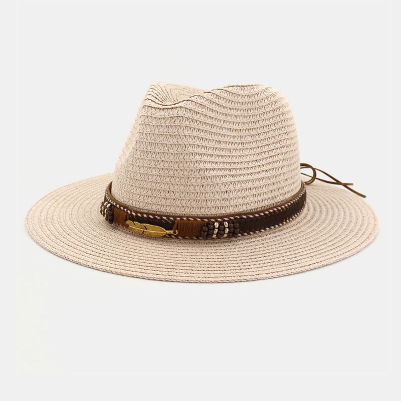 Unisex Krem Przeciwsłoneczny Travel Beach Sun Hat Elegancki Seaside Jazz Hat Słomkowy Kapelusz