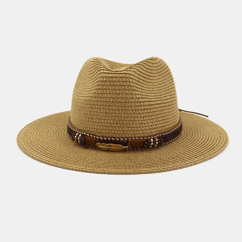 Unisex Krem Przeciwsłoneczny Travel Beach Sun Hat Elegancki Seaside Jazz Hat Słomkowy Kapelusz