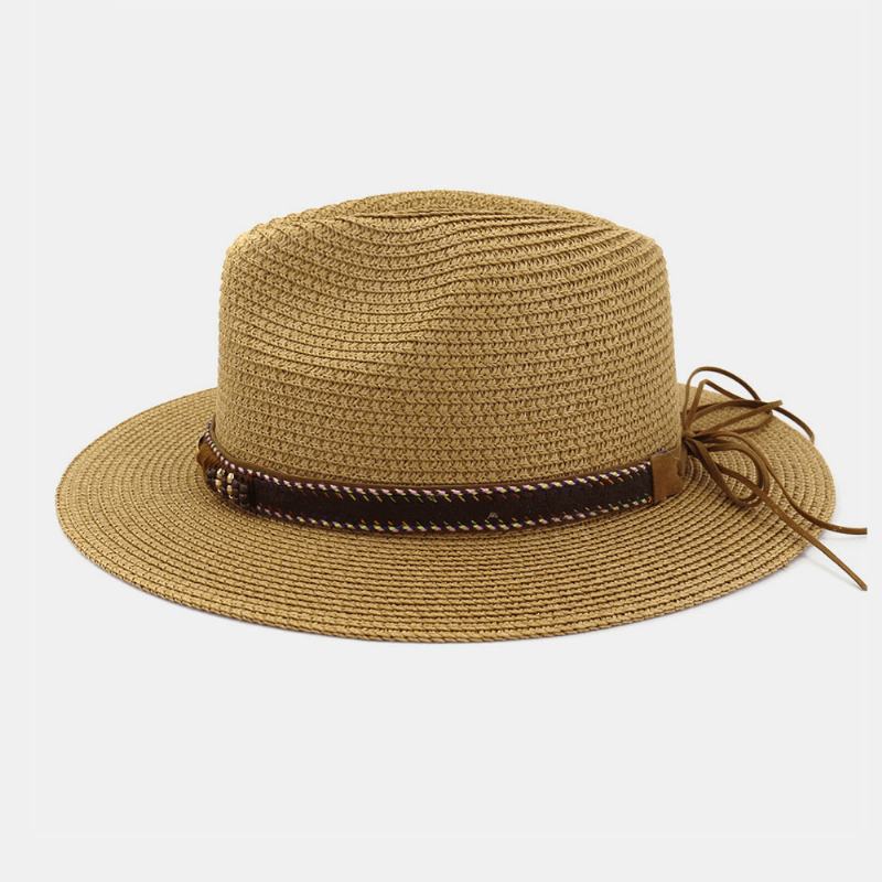 Unisex Krem Przeciwsłoneczny Travel Beach Sun Hat Elegancki Seaside Jazz Hat Słomkowy Kapelusz
