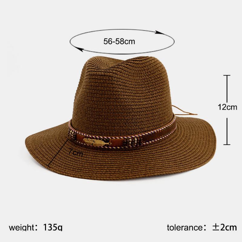 Unisex Krem Przeciwsłoneczny Travel Beach Sun Hat Elegancki Seaside Jazz Hat Słomkowy Kapelusz