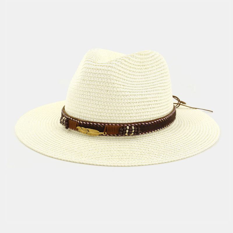 Unisex Krem Przeciwsłoneczny Travel Beach Sun Hat Elegancki Seaside Jazz Hat Słomkowy Kapelusz