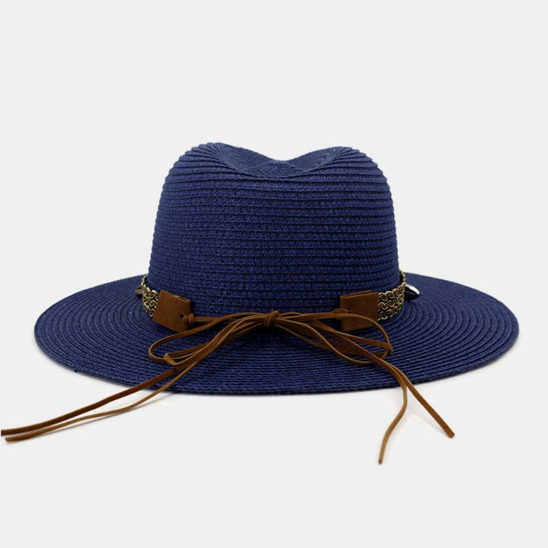 Unisex Krem Przeciwsłoneczny Travel Beach Sun Hat Elegancki Seaside Wide Brim Jazz Hat Słomkowy Kapelusz